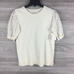 14th & Union Crochet Lace Sleeve Sweater